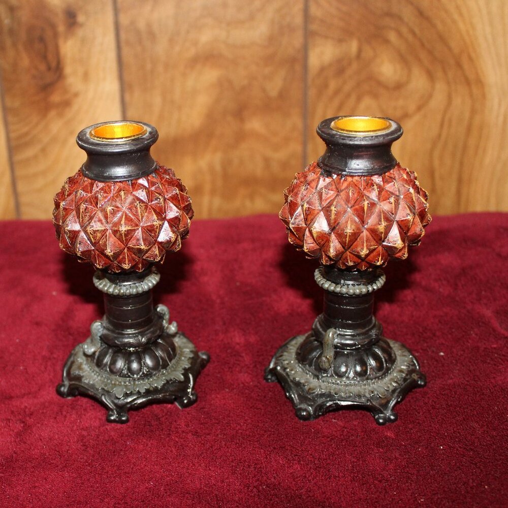 Vintage Wooden Red and Black Candle Holders